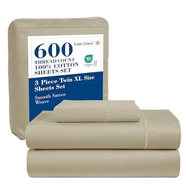 Imagem de LANE LINEN Conjunto de lençóis de solteiro GG 600 fios, 100% algodão mercerizado, solteiro, GG, com acabamento sily touch, macio e confortável, totalmente elástico, tecido de cetim GG, conjunto de