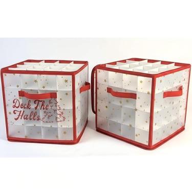 Imagem de Poxela Caixa de armazenamento de enfeites de Natal, bolsa organizadora de recipientes de armazenamento de Natal com divisórias - serve para até 64 enfeites de Natal, decorações de 7,6 cm bolas de 7,6