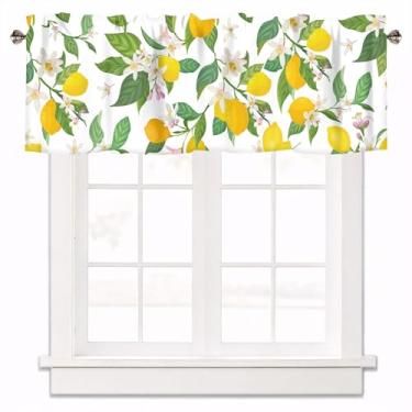 Imagem de XYTIDUKEJI Cortinas florais de limão para janelas, cortina pequena de cozinha, bolso de varão, filtragem de luz, tratamentos de janela, sanefas para banheiro, quarto, fazenda, sala de estar, 137 x 46
