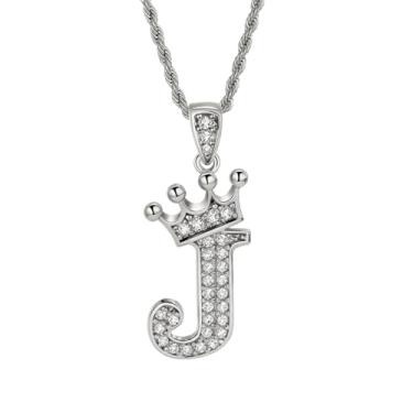 Imagem de Colares femininos com inicial de prata, colar longo com pingente delicado de letra A-Z, colar com nome de coroa, joias para presente feminino, One size, Metal, Sem Pedra Preciosa