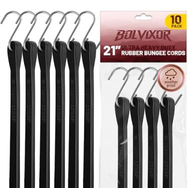 Imagem de Bolvixor Cabos elásticos com ganchos (pacote com 10) – Tiras de lona de borracha EPDM resistentes de 53 cm, elasticidade máxima 2X, carga 180+ LBS, ganchos em S crimpados para carga, caminhões