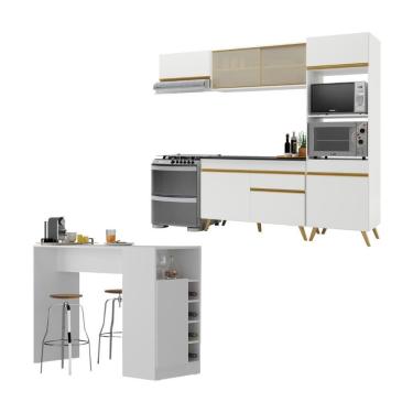 Imagem de Cozinha Modulada Com Bancada Americana Veneza Multimóveis Mp2208 Branco/dourado Branco/dourado