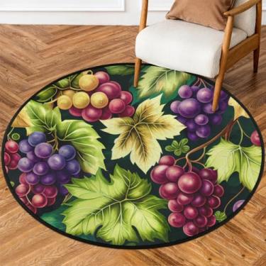 Imagem de Tapete redondo de 1,5 m roxo frutas uvas tapetes de área circular antiderrapante lavável tapete de porta para interior quarto berçário sala de estar cozinha banheiro entrada casa tapete decoração
