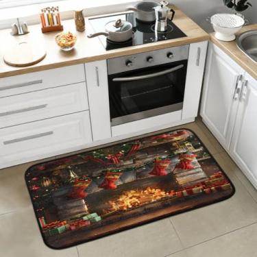 Imagem de Meias de Natal Tapete de cozinha antiderrapante lavável tapete de cozinha macio absorvente tapetes de boas-vindas para interior, entrada, piso, pia, banheiro, lavanderia, decoração de festival de casa