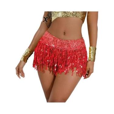 Imagem de Shorts De Lantejoulas Com Franjas Em Cores Sólidas Para Mulheres, Saia