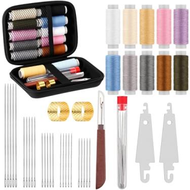 Imagem de Norme Kit de costura Kit de agulha e linha com linha de 12 cores e bolsa de armazenamento DIY artesanato portátil suprimentos de costura acessórios para adultos avó iniciante viajante (1 peça)