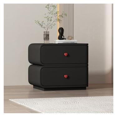 Imagem de SPXMQSS Mesa de cabeceira com 2 gavetas de armazenamento, mesa de cabeceira de madeira maciça sem necessidade de montagem mesa lateral para quarto sala de estar, 45 x 40 x 48 cm, preto esquerdo