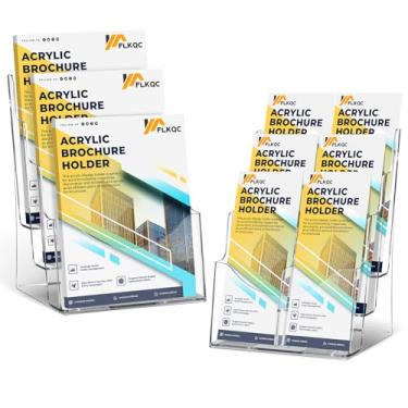 Imagem de FLKQC Pacote com 2 porta-folhetos de acrílico 21,6 x 28 cm, suporte de exibição de folheto de 3 camadas com divisor removível para panfletos de 10 x 23 cm, suportes de literatura claros, suportes de