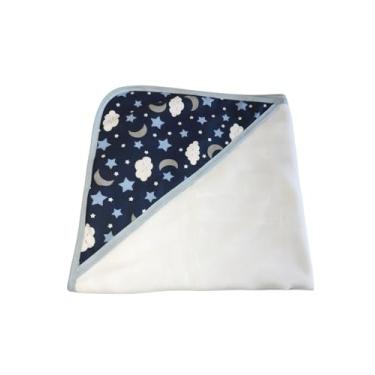 Imagem de Toalha de Banho Bebê com Capuz, Azul Marinho e Branco, 70x70cm, Forro Fralda 100% Algodão, Alta Absorção, Estampa Céu Estrelado