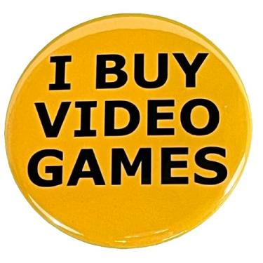 Imagem de I Buy Video Games Pinback Button Pin Grande 2,25 polegadas de diâmetro para catadores Flippers revendedores usarem em vendas de garagem