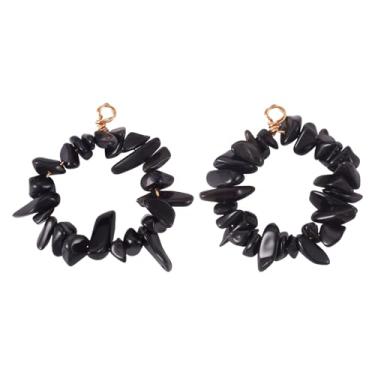 Imagem de Beadthoven Contas de pedra preciosa natural pingentes de pedra obsidiana pendentes de pedras irregulares pingentes de anel com fio de cobre embrulhado para artesanato faça você mesmo joias