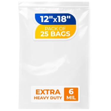 Imagem de Paclord Sacos grandes com fecho de zíper de 30,5 x 45,7 cm, 6 mil (pacote com 10) – Sacos plásticos reutilizáveis resistentes – transparentes, resseláveis, à prova d'água – para armazenar e organizar