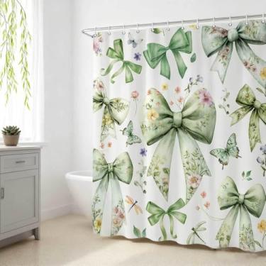 Imagem de Dtekoj Cortina de chuveiro de arco verde sálvia primavera, cortinas de banheiro botânicas de flores silvestres de flores silvestres para meninas, acessórios de banheira de plantas elegantes com