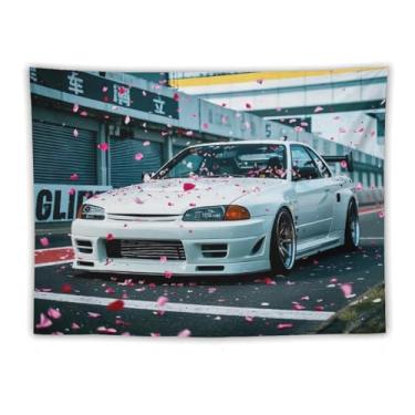 Imagem de HouLaiZhe Tapeçaria de carro R32 Jdm carro esportivo no campo de corrida pendurar na parede quarto decoração de casa tapeçarias estética piquenique decoração de parede arte de parede para dormitório
