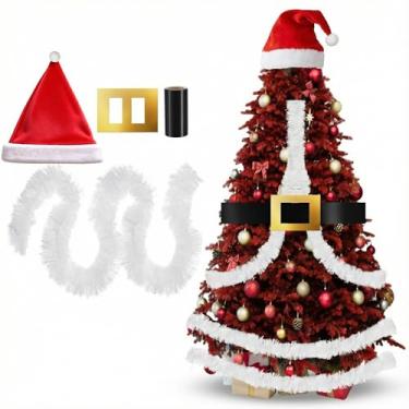 Imagem de Syhood 5 peças de enfeite de árvore de Natal grande, enfeite de árvore de Papai Noel, cinto de guirlanda branca, recortes de pressão dourados para enfeite de árvores de Natal, suprimentos de decoração