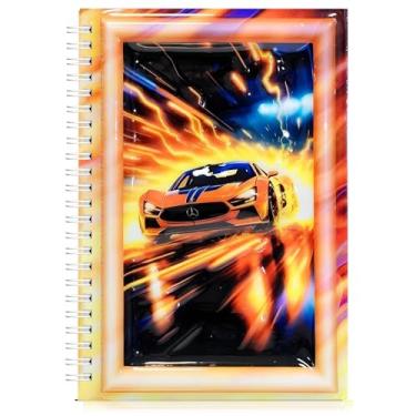 Imagem de omatek smart technologies Caderno espiral A5 com capa brilhante 3D – Caderno de capa dura fofo com 80 folhas – Caderno escolar para crianças, meninas e meninos – Fire Speed Car