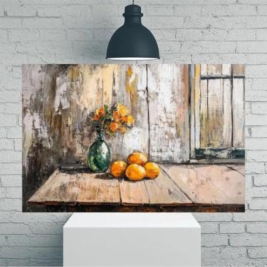 Imagem de Arte de parede em tela rústica vintage floral e fruta - Pôster sem moldura de 30 x 45 cm - Ideia de presente para decoração de casa e escritório para sala de estar, quarto, cozinha e café