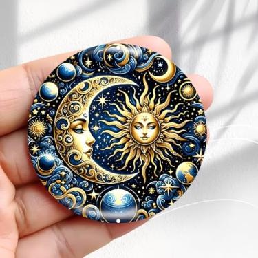 Imagem de Ímã de geladeira vintage sol lua olhar design -5,8 cm acrílico redondo adesivo de geladeira decoração retrô presente tamanho perfeito para geladeira, armário ou qualquer superfície magnética.