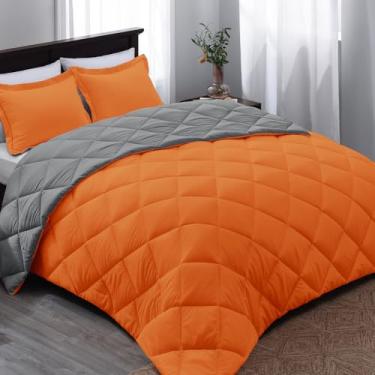 Imagem de Basic Beyond Conjunto de edredom King - Conjunto de edredom King laranja reversível para todas as estações, laranja/cinza carvão, 1 edredom (264 x 233 cm) e 2 fronhas (51 x 66 cm + 5 cm)