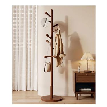 Imagem de Hhsdyl Grande Cabideiro Madeira Independente, Suporte Casacos com Poste e Base Pesada Estrutura Robusta Roupas para Entrada ou Quarto,Walnut