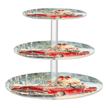 Imagem de CEBUGI Suporte de cupcake de 3 camadas, elementos de Natal, suporte redondo para bolo, torre, bandeja de servir em camadas de acrílico para chá, chá de bebê, casamento e mais