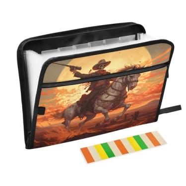 Imagem de CEBUGI Pasta expansível de 13 bolsos, impermeável, sanfonada, organizador de arquivos com etiquetas tamanho A4, organizador de documentos de papel para escola, material de escritório, caveira