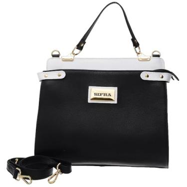 Imagem de Bolsa Feminina Mão Tiracolo Transversal Média Couro Sifra (PRETO/BRANCO)