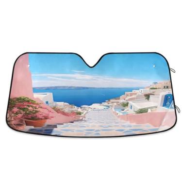 Imagem de Wassud Para-brisa para-sol acessórios de carro dobrável para janela frontal de carro blocos raios UV escadas para o mar para-sol refletivo 70 x 139 cm