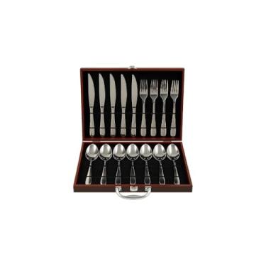 Imagem de Conjunto de Talheres 24 Peças em Aço Inoxidável com Maleta Marrom, Acabamento Espelhado, 6 Colheres de Mesa, 6 Garfos, 6 Facas, 6 Colheres de Sobremesa