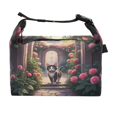 Imagem de STAYTOP Lancheira de gatos e flores com fivela de alça, lancheira isolada para meninos e meninas, lancheira térmica para trabalho escolar