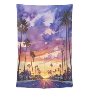 Imagem de STAYTOP Tapeçaria linda tapeçaria de parede de coqueiro pôr do sol para decoração de casa dormitório sala de estar quarto tapete de parede (90 × 60 pol)