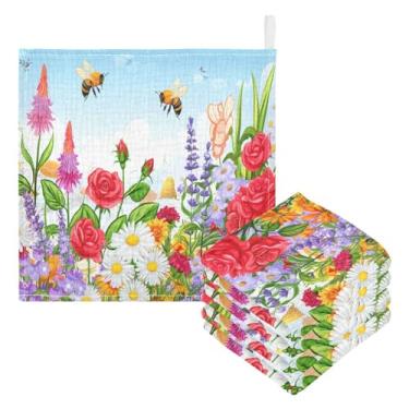 Imagem de Kigai Lindas toalhas de banho de flores e borboletas, 5 peças de toalha absorvente ultra macia, toalha de rosto de banho para recém-nascido, lenços umedecidos naturais reutilizáveis para pele sensível