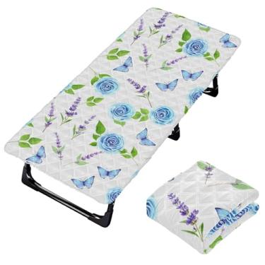 Imagem de Burbuja Lençol de berço de lavanda Blue Roses para crianças, lençol de cochilo acolchoado portátil com faixa elástica para meninas e meninos, lavável na máquina, 63,5 x 127 cm