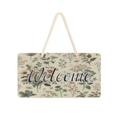 Imagem de Burbuja Placa de boas-vindas retrô de flores silvestres para porta da frente, placa de boas-vindas de PVC para decoração de férias, 15 x 28 cm