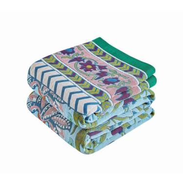 Imagem de Tvqbxp Cobertor boêmio, cobertor de outono de 203 x 228 cm para cama, colcha de musselina 100% algodão com estampa floral, decoração rústica vintage de casa de fazenda, cobertor de cama reversível