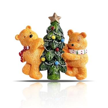 Imagem de Ímãs de geladeira de Natal, árvore fofa ímãs de geladeira de Natal com desenhos de cachecol de estrela de urso amarelo, ímã engraçado de Natal de inverno para decoração de geladeira casa cozinha festa