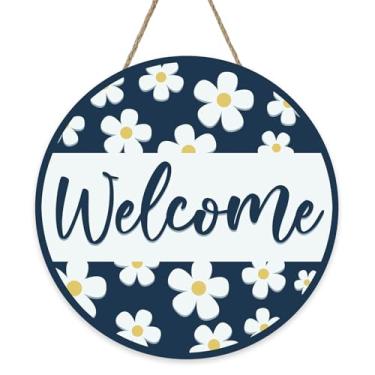 Imagem de Bolisom Placa para porta da frente com flores de margaridas brancas, decoração de casa, decoração de casa, decoração de casa, decoração de casa, guirlanda de madeira de casa de fazenda, decoração