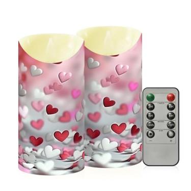 Imagem de Wassud Pacote com 2 velas românticas sem chama de coração com controle remoto, velas realistas cintilantes com temporizador, velas decorativas para Natal, casamento, festa, decoração de casa média