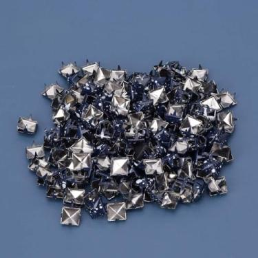 Imagem de Generic Rebites Quadrados Elegantes de Metal Decorativo 9mm para Bolsas Diy, Chapéus, Artesanato de Couro, 200 Peças para Costura de Roupas (Pontos brancos em fundo azul escuro)