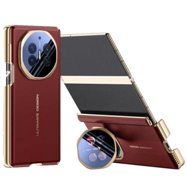 Imagem de FWYANZH Capa para Huawei Mate XT/Xts, capa traseira de telefone de couro vegano galvanizado proteção dobradiça lente de câmera suporte à prova de choque, vermelho, Mate XTs