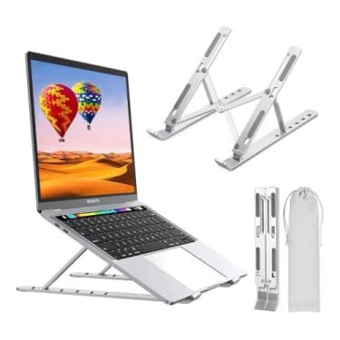 Imagem de Suporte para Notebook Tablet Celular Regulavel Ergonomico Universal Ajustável Dobrável Portatil em Aluminio com Bolsa para Viagem
