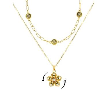 Imagem de rgwtgkyh Colares femininos com pedra do mês de nascimento em camadas, ouro 18 K, vermelho, fidget flor, hibisco, presente de aniversário de janeiro para mãe, amiga, namorada, irmãs, Large, Latão