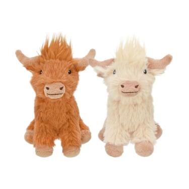 Imagem de Multipet Pacote com 2 brinquedos de pelúcia Highland Cow – Brinquedo macio de animais de fazenda para cães – Cores sortidas (12,7 cm)