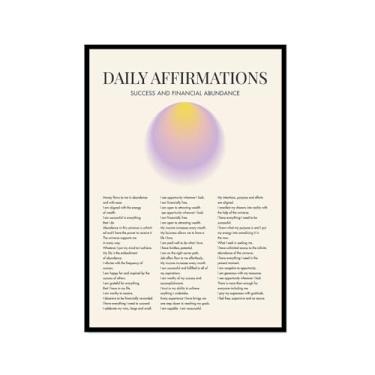 Imagem de Impressão de pôster de arte de parede com citações diárias de afirmação positiva gradiente aura pintura estética impressões sala de estar decoração de casa (SKU2,20,3 x 30,5 cm = (20 x 30 cm), moldura