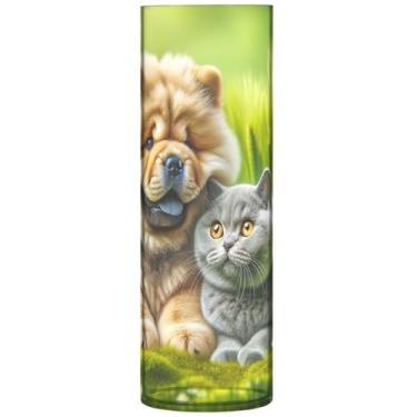 Imagem de Vaso de flores cilíndrico decorativo fofo chow chow cachorro gato vaso de flores alto plástico personalizado floral decoração de casa estética, 30 cm x 9,9 cm
