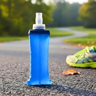 Imagem de Garrafa de Água Dobrável para Corrida e Caminhada, Azul, Portátil, Flexível, com Bico de Spray