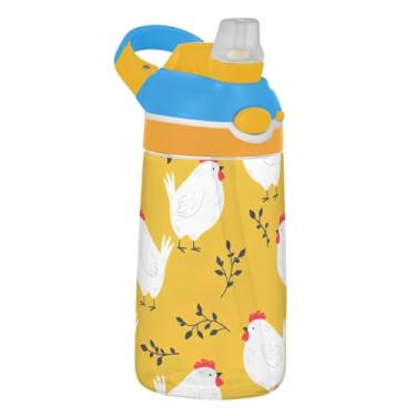Imagem de Garrafa de água amarela de desenho animado infantil com canudo 473 ml Tritan 473 ml Garrafa de água esportiva reutilizável portátil copos de viagem para crianças, à prova de vazamento, alça de