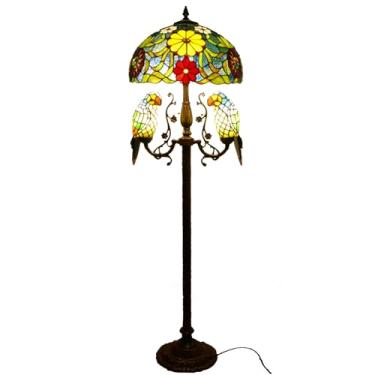 Imagem de Luminária de chão vintage com papagaios, vitral, luminária de canto, 45,7 x 45,7 x 165 cm, estilo Tiffany, para decoração de quarto, cabeceira, rosa, uva, libélula, luz de leitura, x4
