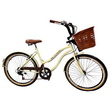 Imagem de Bicicleta Aro 26 Retro Vintage Com Cestinha reforçada bege