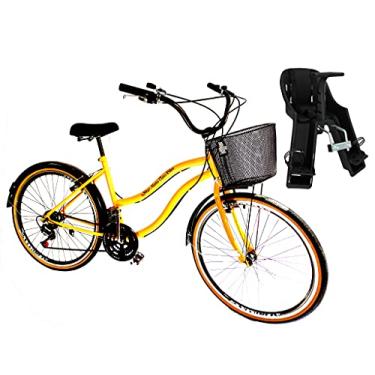 Imagem de Bicicleta Aro 26 Retrô Vintage Com Cadeirinha Inf. Amarelo
